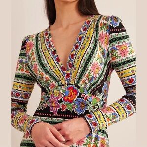 Boden Multicolor Floral Stretch Knit Long Sleeve Dress with Roomy Pockets
